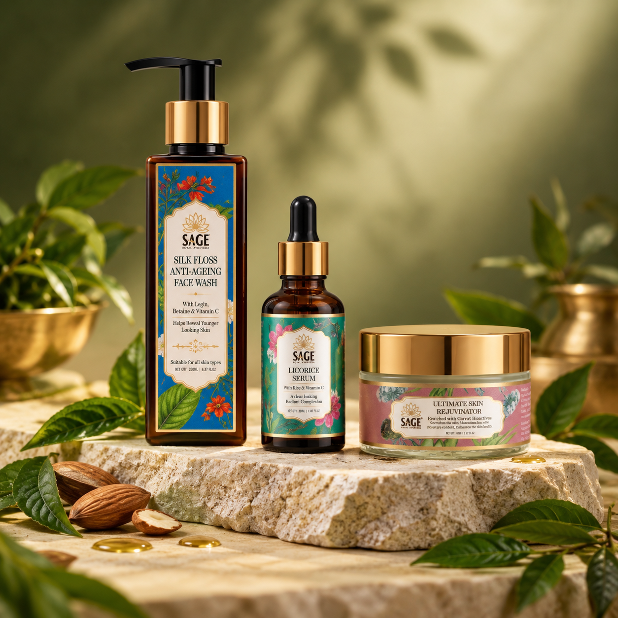 The Wrinkle-Reset Ritual – Face Wash + Serum + Skin Rejuvenator Sage Royal Ayurveda