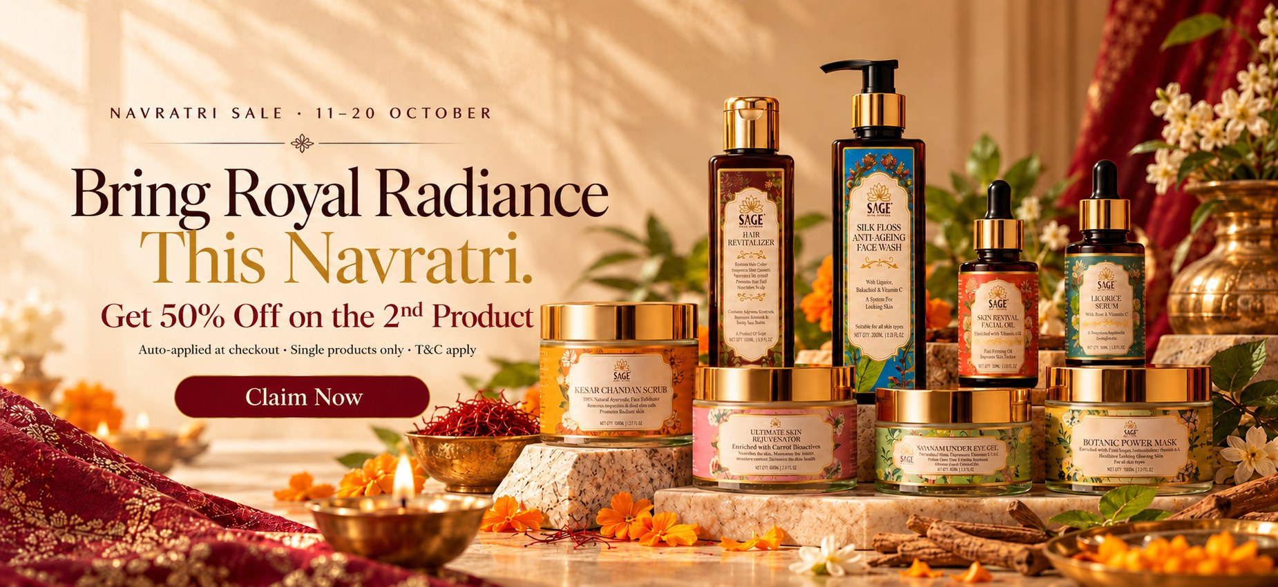 Navratri Sale, 11 to 20 October. Bring royal radiance this Navratri. Get 50% off on the 2nd product.